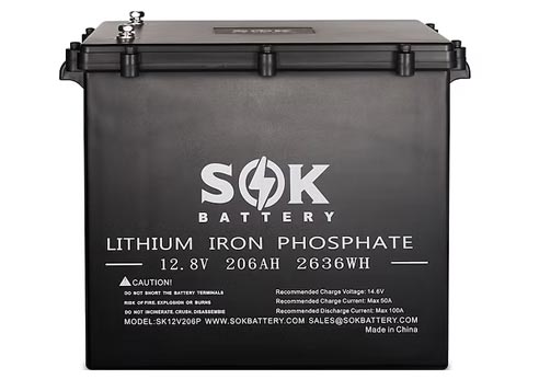 SOK SK12V206PH | Marine Grade 12V 206Ah LiFePO4 Battery,Sealed Plastic Box